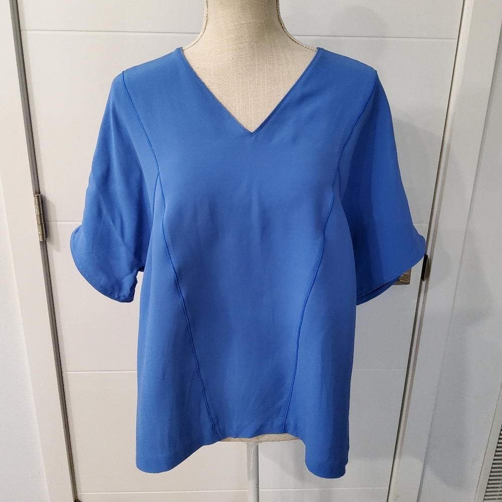 Lafayette 148 New York Silk V-neck Top Size L